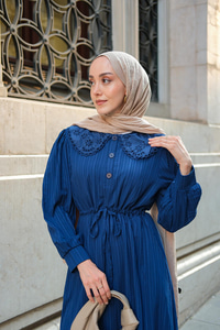 BEBE YAKA DANTEL DETAYLI ELBISE  Lacivert