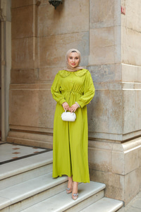 BEBE YAKA DANTEL DETAYLI ELBISE  Yeşil