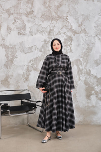 Bebe Yaka Ekose Desen Etekli Takım Siyah