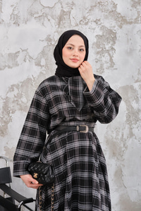 Bebe Yaka Ekose Desen Etekli Takım Siyah