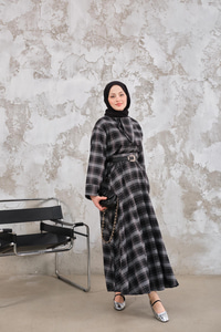 Bebe Yaka Ekose Desen Etekli Takım Siyah