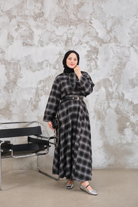 Bebe Yaka Ekose Desen Etekli Takım Siyah