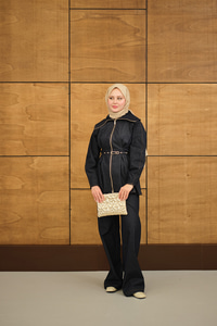 Bebe Yaka Kemer Bağlamalı Fermuarlı Pantolonlu Takım Lacivert