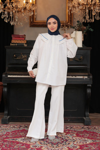 Bebe Yaka Şerit Detaylı Gömlek Beyaz