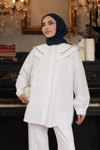 Bebe Yaka Şerit Detaylı Gömlek Beyaz