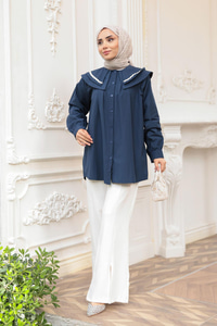 Bebe Yaka Şerit Detaylı Gömlek Lacivert