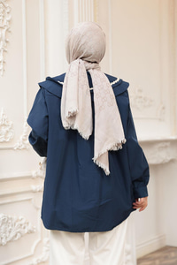 Bebe Yaka Şerit Detaylı Gömlek Lacivert