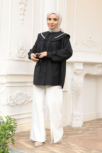 Bebe Yaka Şerit Detaylı Gömlek Siyah