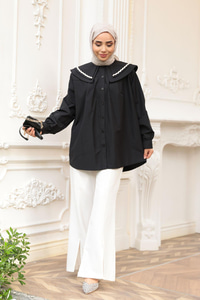 Bebe Yaka Şerit Detaylı Gömlek Siyah