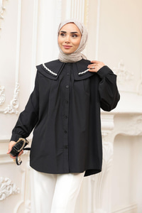 Bebe Yaka Şerit Detaylı Gömlek Siyah