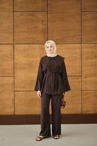 Bebe Yaka Süs Dikiş Detay Takım Kahverengi