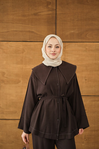 Bebe Yaka Süs Dikiş Detay Takım Kahverengi