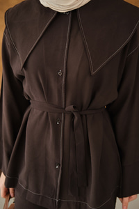 Bebe Yaka Süs Dikiş Detay Takım Kahverengi