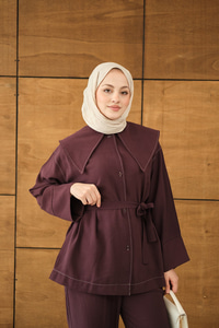 Bebe Yaka Süs Dikiş Detay Takım Mürdüm