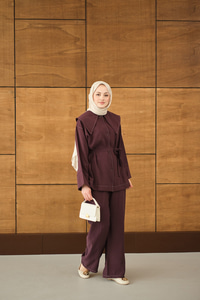 Bebe Yaka Süs Dikiş Detay Takım Mürdüm