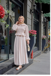 Bebe Yaka Üstü Lastikli Takım Pudra