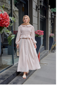 Bebe Yaka Üstü Lastikli Takım Pudra