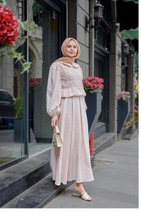 Bebe Yaka Üstü Lastikli Takım Pudra