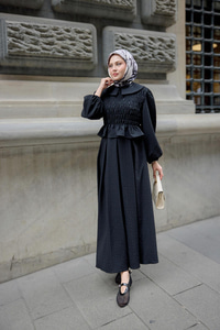 Bebe Yaka Üstü Lastikli Takım Siyah