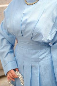 Bel Bağlama Detay Elbise Açık Mavi