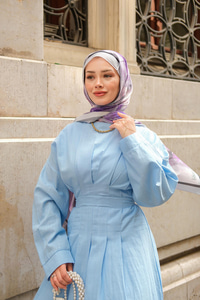 Bel Bağlama Detay Elbise Açık Mavi