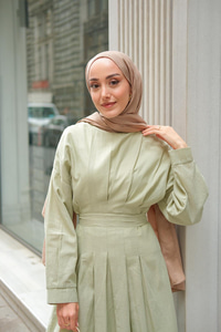 Bel Bağlama Detay Elbise Açık Yeşil