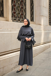 Bel Bağlama Detay Elbise Antrasit