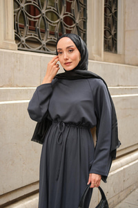 Bel Bağlama Detay Elbise Antrasit