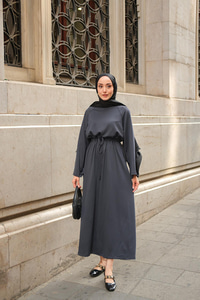 Bel Bağlama Detay Elbise Antrasit