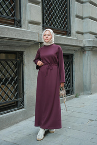 Bel Bağlama Detay Elbise Bordo