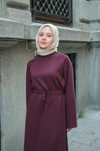 Bel Bağlama Detay Elbise Bordo