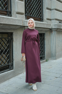 Bel Bağlama Detay Elbise Bordo