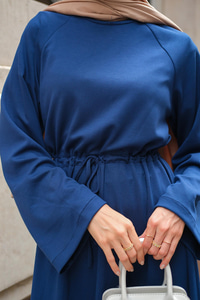 Bel Bağlama Detay Elbise Lacivert