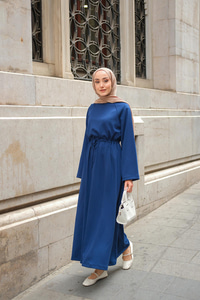 Bel Bağlama Detay Elbise Lacivert