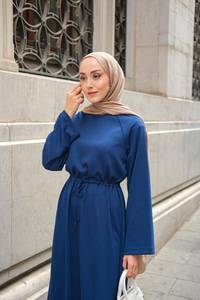 Bel Bağlama Detay Elbise Lacivert