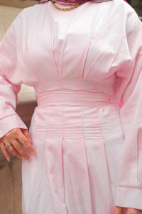 Bel Bağlama Detay Elbise Pembe