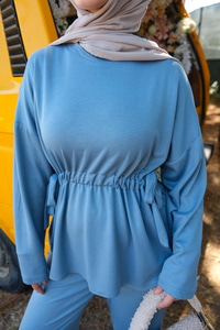 Bel Bağlama Detay İkili Takım Açık Mavi