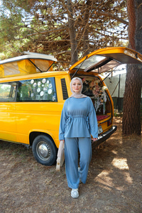 Bel Bağlama Detay İkili Takım Açık Mavi