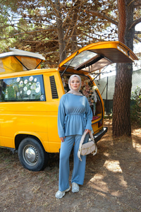 Bel Bağlama Detay İkili Takım Açık Mavi