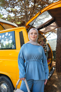 Bel Bağlama Detay İkili Takım Açık Mavi