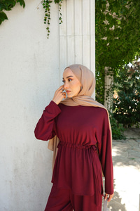 Bel Bağlama Detay İkili Takım Bordo