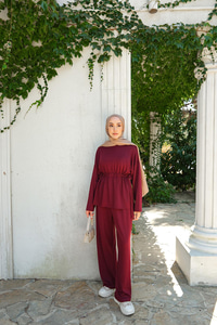 Bel Bağlama Detay İkili Takım Bordo