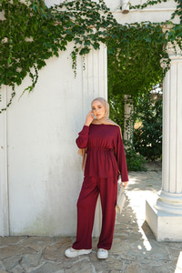 Bel Bağlama Detay İkili Takım Bordo