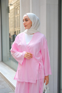 Bel Bağlama Detay İkili Takım Pembe