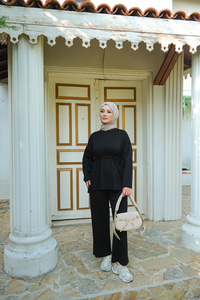 Bel Bağlama Detay İkili Takım Siyah