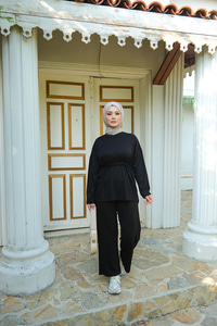 Bel Bağlama Detay İkili Takım Siyah