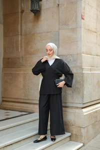 Bel Bağlama Detay İkili Takım Siyah