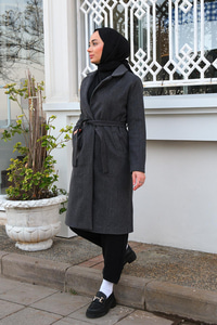 Bel Bağlamalı Astarlı Kaşe Gri