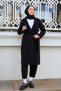 Bel Bağlamalı Astarlı Kaşe Siyah