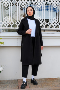 Bel Bağlamalı Astarlı Kaşe Siyah